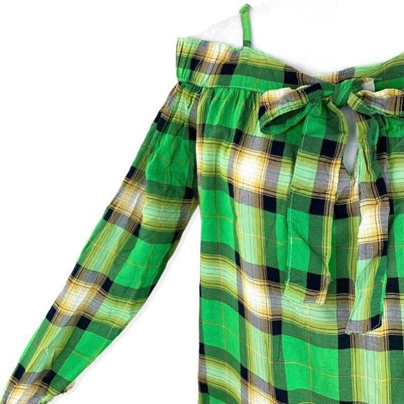 Iky & Me Top Long Sleeve Women's Plaid Blouses Green Size M - Picture 7 of 11